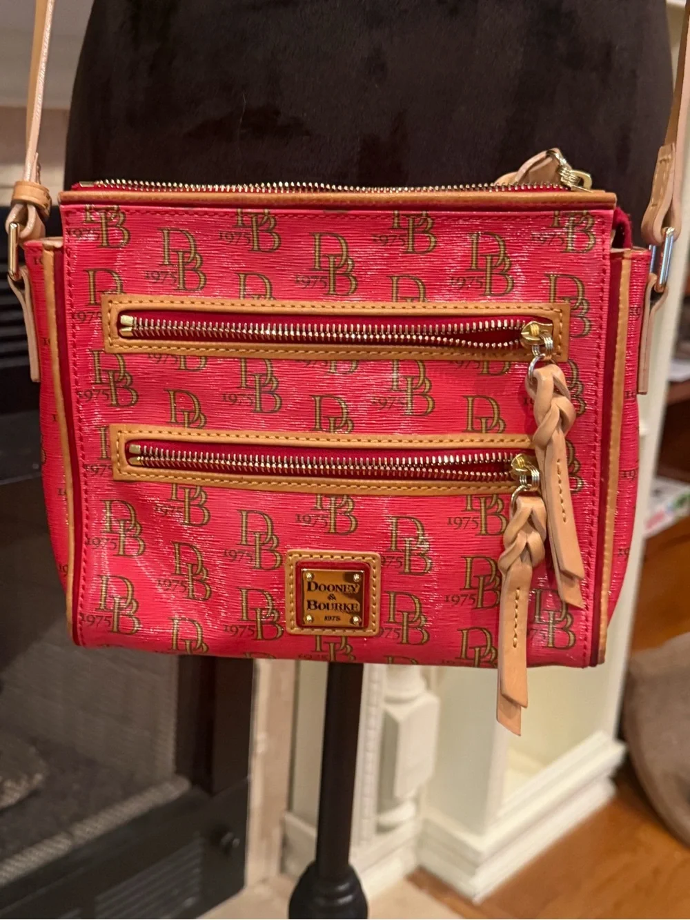 Dooney & Bourke Red Logo Crossbody with Tan Strap